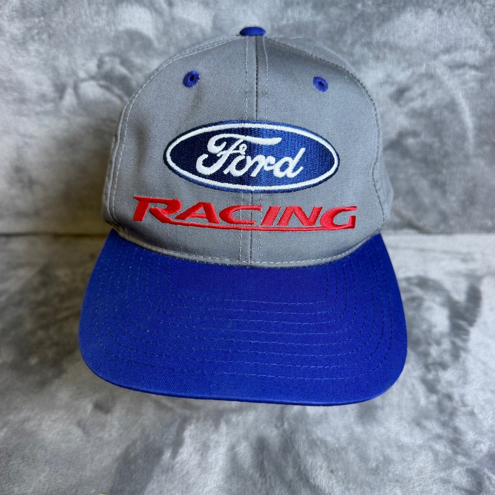Vintage Ford Racing NASCAR Snapback Hat Gray Blue Embroidered Racing Cap Mens